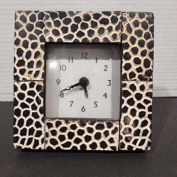 Safari Wood Clock Giraffe Print Shelf Size African Animal Theme Made in India - Picture 1 of 10